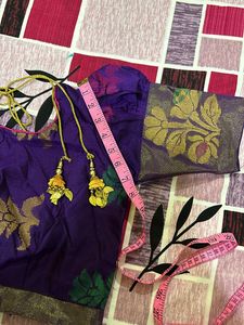 Violet &amp; Gold Colour Festive Ware Half-Saree