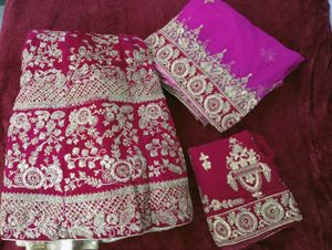 Wine Red Lehenga Set With Heavy Gold Embroidery