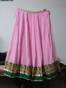 Elegant Pink Lehenga Skirt with Embellished Border