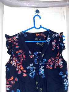 navy blue front tie up button top
