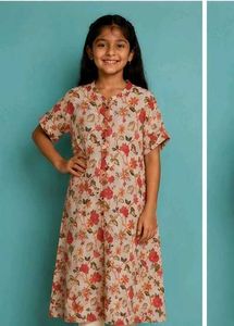 Floral Print Kurti for women straight beige