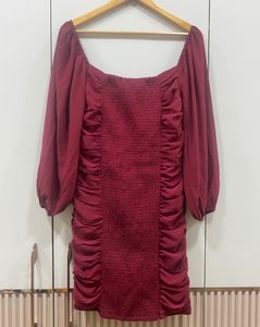 B+VESTRY Maroon Sheath Ruched Dress