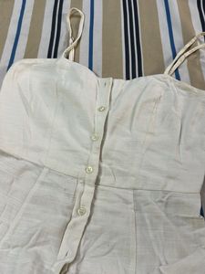 Chic White Linen Blend Midi Dress