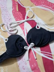 Black Halter Bikini Top with White Trim