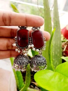 Exquisite Oxidised Silver Jhumka Earrings