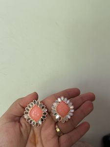 Designer Peach Stud Earrings with Mirror Work