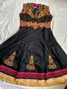 Elegant Black Kurti with Pink & Gold Embroidery