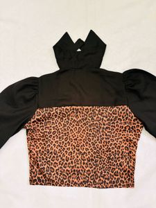 Leopard Print Crop Top with Black Bolero