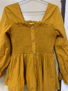 Mustard Yellow Smocked Peplum Top
