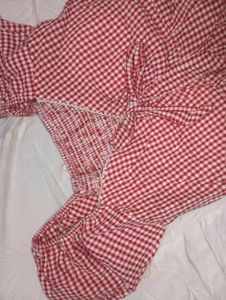 Red Gingham Puff Sleeve Top