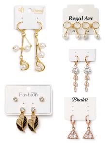 Elegant Pearl & Crystal Earring set of 14