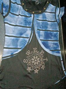 💙 🖤Stylish Blue &amp; Black Embellished Tunic Top ✨