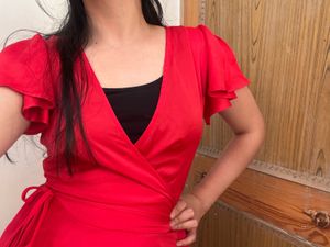Chic Red Wrap Peplum Top