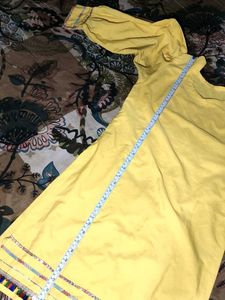 Bright Yellow Kurta with Embellished Sleeves