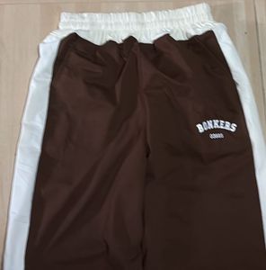 Brown &amp; White Striped Track Pants