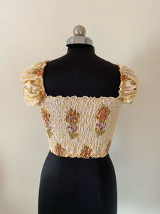 Floral Print Puff Sleeve Crop Top