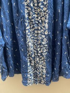 Blue Floral Print Tie-Neck Top