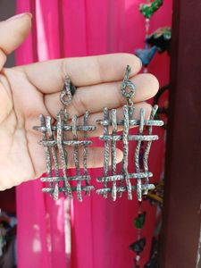 Brass Unique Silver Drop Earrings