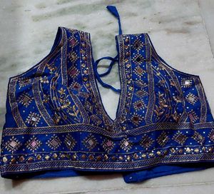 Designer Royal Blue Embroidered Blouse