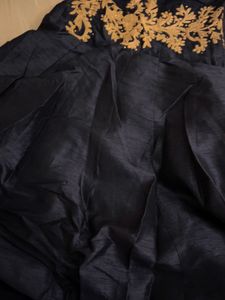Navy Blue &amp; Gold Embroidered Anarkali Gown | Flare