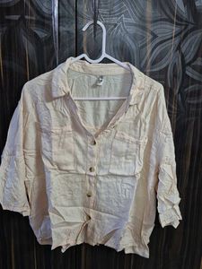 Cream Cropped Button-Up Shirt