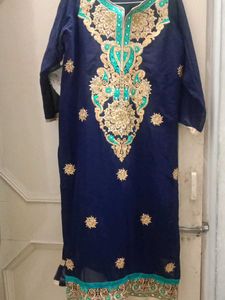 Embroidered Navy Blue Kurta and firoji shrara