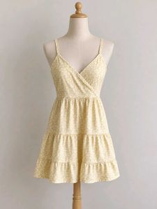Yellow Floral Tiered Mini Dress