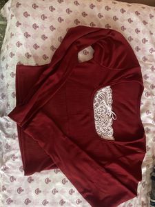 Ribbed Lace Trim Square Neck Top