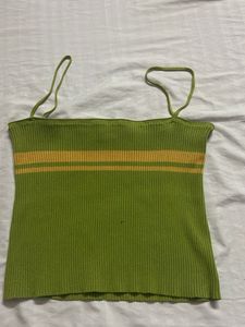 Green Ribbed Tank Top with Yellow Stripes