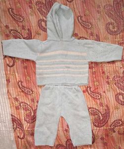 Baby Blue Knit Set with Hoodie