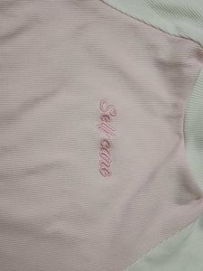 Pink &amp; White "Self Care" crop tshirt