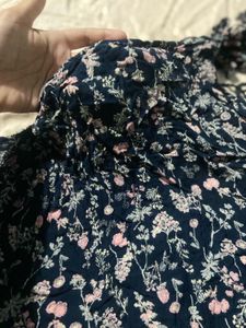 Off Shoulder Floral Print Navy Blue Top
