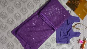Purple Sequin Saree with Blouse
