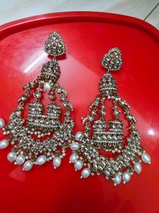 Elegant Pearl &amp; Kundan Dangle Earrings