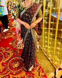 purple green border heavy saree with unstitched bl