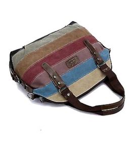 Retro Striped Canvas Shoulder Bag