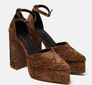 Brown Velvet Platform Heels