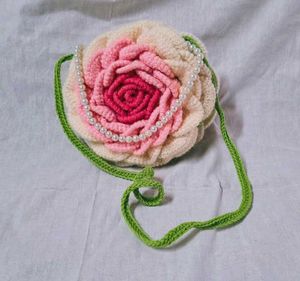 Crochet Rose Bag with White beads