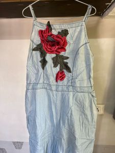 Denim Overalls with Floral Detail