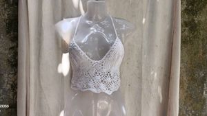 I. Crochet Halter Neck Crop Top