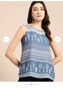 Boho Blue &amp; White Print Sleeveless Top