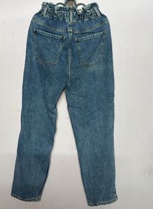 Blue Denim Paperbag Waist Jeans