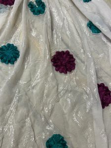 White fabric with Floral Embroidery