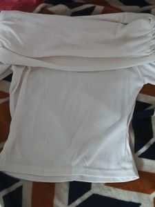 White Long Sleeve Off-shoulder Top