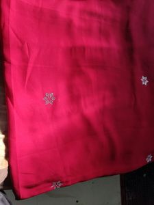 Brand New Red Colour Plain Saree With Stones
