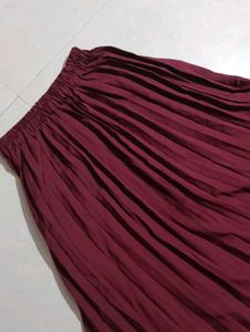 Maroon Pleated Midi Skirt