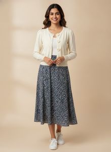 Cream Cardigan with Floral Buttons