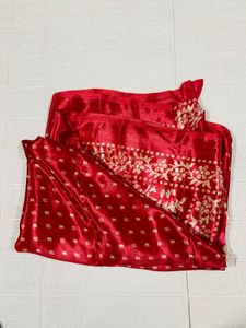 Vibrant pink Saree with Golden Floral Print