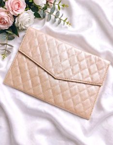💖 Plum Golden Beige Quilted Envelope Clutch Walle