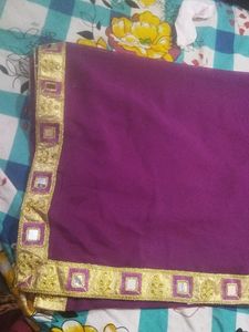 Purple Saree with Gold Border